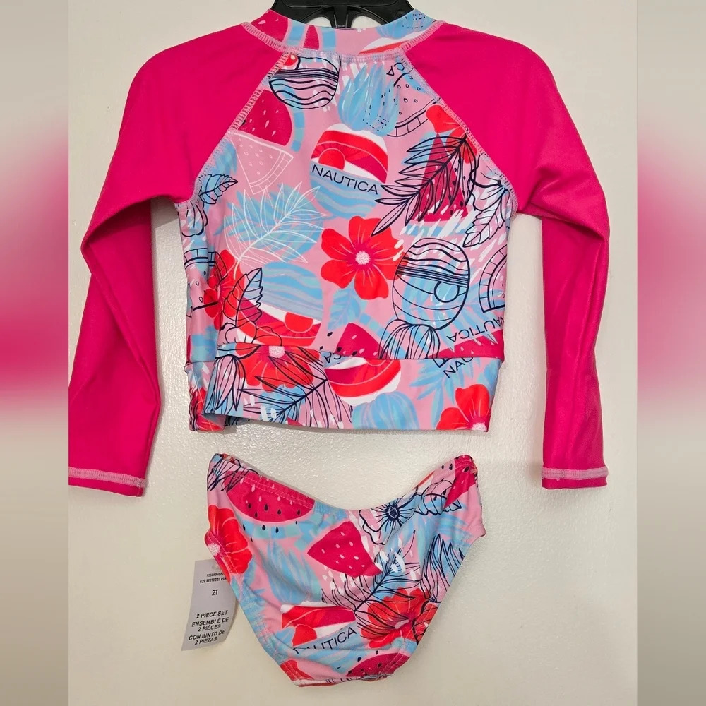 Nautica Two-Piece Rashguard Swimsuit Set, UPF 50+ Sun Protection, Quick-Dry - Picture 8 of 9
